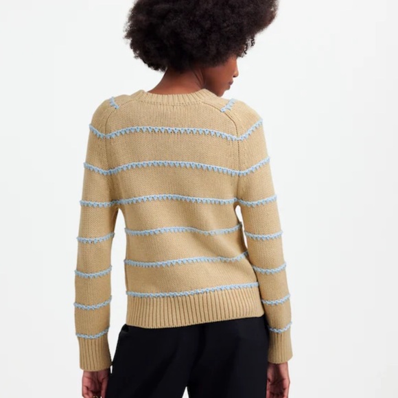 MADEWELL TEXTURED COTTON CREWNECK SWEATER IN STRIPE, PALE BLUE, SIZE XS, - Picture 4 of 16